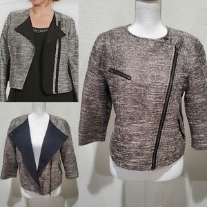 WAREHOUSE by ASOS Metallic Tweed Moto Biker Blazer Jacket Sz US 12